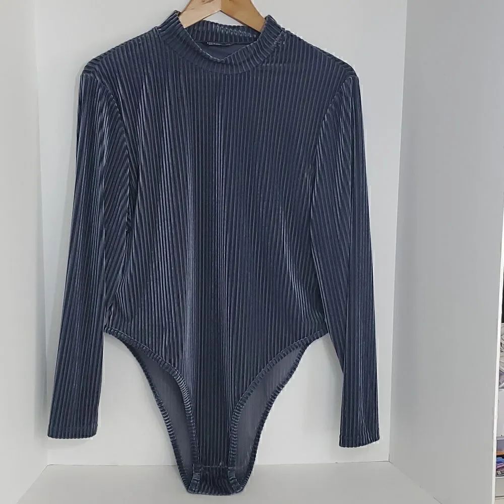 SHEIN Curve Mock-Neck Form Fitted Rib Velvet Bodysuit Long Sleeve Size 1XL